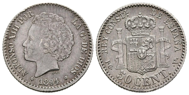 ALFONSO XIII (1885-1931). 50 Céntimos. (Ar. 2,49g/18mm). 1894 *9-4. Madrid PGV. ...