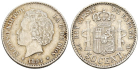 ALFONSO XIII (1885-1931). 50 Céntimos. (Ar. 2,51g/18mm). 1894 *9-4. Madrid PGV. (Cal-2019-43). MBC+.