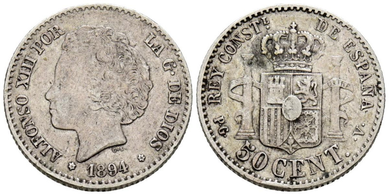 ALFONSO XIII (1885-1931). 50 Céntimos. (Ar. 2,49g/18mm). 1894 *9-4. Madrid PGV. ...