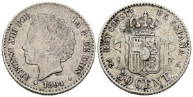 ALFONSO XIII (1885-1931). 50 Céntimos. (Ar. 2,49g/18mm). 1894 *9-4. Madrid PGV. (Cal-2019-43). MBC.