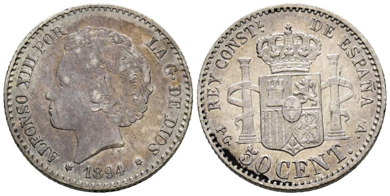 ALFONSO XIII (1885-1931). 50 Céntimos. (Ar. 2,50g/18mm). 1894 *9-4. Madrid PGV. ...