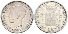 ALFONSO XIII (1885-1931). 50 Céntimos. (Ar. 2,54g/18mm). 1900 *0-0. Madrid SMV. (Cal-2019-45). EBC-.