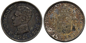 ALFONSO XIII (1885-1931). 50 Céntimos. (Ar. 2,53g/18mm). 1904 *0-4. Madrid SMV. (Cal-2019-38). SC. Bonito tono