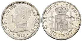 ALFONSO XIII (1885-1931). 50 Céntimos. (Ar. 2,52g/18mm). 1910 *1-0. Madrid PCV. (Cal-2019-48). EBC+.