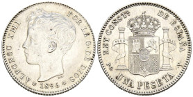ALFONSO XIII (1885-1931). 1 Peseta. (Ar. 5,05g/23mm). 1896 *18-96. Madrid PGV. (Cal-2019-56). EBC. Limpiada.