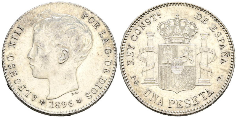 ALFONSO XIII (1885-1931). 1 Peseta. (Ar. 5,02g/23mm). 1896 *18-96. Madrid PGV. (...