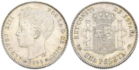 ALFONSO XIII (1885-1931). 1 Peseta. (Ar. 4,90g/23mm). 1899 *18-99. Madrid SGV. (Cal-2019-57). EBC+.