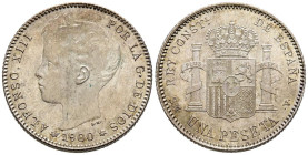 ALFONSO XIII (1885-1931). 1 Peseta (Ar. 5,07g/23mm). 1900 *19-00. Madrid SMV. (Cal-2019-59). SC-. Brillo original.