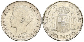 ALFONSO XIII (1885-1931). 1 Peseta. (Ar. 4,97g/23mm). 1900 *19-00. Madrid SMV. (Cal-2019-59). EBC. Rayitas.