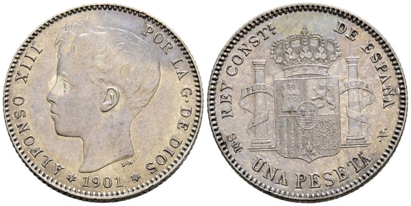 ALFONSO XIII (1885-1931). 1 Peseta. (Ar. 5,05g/23mm). 1901 *19-01. Madrid SMV. (...