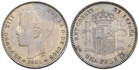 ALFONSO XIII (1885-1931). 1 Peseta. (Ar. 5,05g/23mm). 1901 *19-01. Madrid SMV. (Cal-2019-60). EBC. Brillo original.