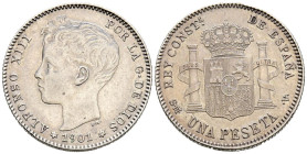 ALFONSO XIII (1885-1931). 1 Peseta. (Ar. 4,95g/23mm). 1901 *19-01. Madrid SMV. (Cal-2019-60). EBC. Rayitas.