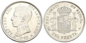 ALFONSO XIII (1885-1931). 1 Peseta. (Ar. 4,93g/23mm). 1903 *19-03. Madrid SMV. (Cal-2019-67). EBC+.