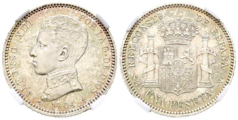 ALFONSO XIII (1885-1931). 1 Peseta. (Ar. 5,00g/23mm)*. 1904* 19-04. Madrid SMV. ...