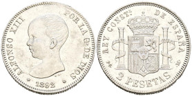 ALFONSO XIII (1885-1931). 2 Pesetas. (Ar. 10,00g/27mm). 1892 *18-92. Madrid PGM. (Cal-2019-85). MBC+.