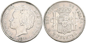 ALFONSO XIII (1885-1931). 2 Pesetas. (Ar. 9,84g/27mm). 1894 *18-94. Madrid PGV. (Cal-2019-86). MBC-. Segunda estrella apenas visible.