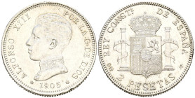 ALFONSO XIII (1885-1931). 2 Pesetas (Ar. 9,92g/27mm). 1905 *19-05. Madrid SMV. (Cal-2019-88). EBC.