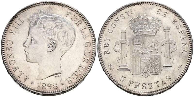 ALFONSO XIII (1885-1931). 5 Pesetas. (Ar. 25,02g/37mm). 1898 *18-98. Madrid SGV....