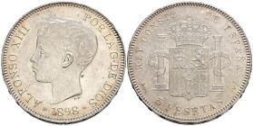 ALFONSO XIII (1885-1931). 5 Pesetas. (Ar. 24,84g/37mm). 1898 *18-98. Madrid SGV. (Cal-2019-109). EBC-. Rayitas de limpieza.