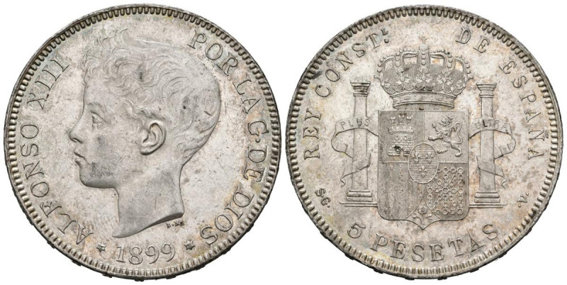 ALFONSO XIII (1885-1931). 5 Pesetas. (Ar. 24,93g/37mm). 1899 *18-99. Madrid SGV....