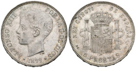 ALFONSO XIII (1885-1931). 5 Pesetas. (Ar. 24,93g/37mm). 1899 *18-99. Madrid SGV. (Cal-2019-110). EBC+.