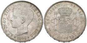 ALFONSO XIII (1885-1931). 5 Pesetas. (Ar. 25,00g/37mm). 1899 *18-99. Madrid SGV. (Cal-2019-110). EBC. Rayitas de limpieza.