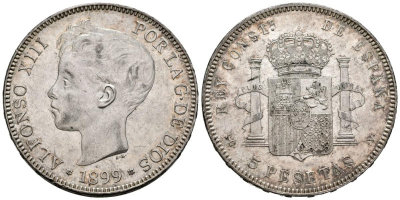 ALFONSO XIII (1885-1931). 5 Pesetas. (Ar. 25,13g/37mm). 1899 *18-99. Madrid SGV....