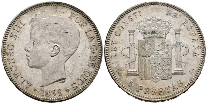 ALFONSO XIII (1885-1931). 5 Pesetas. (Ar. 25,14g/37mm). 1899 *18-99. Madrid SGV....