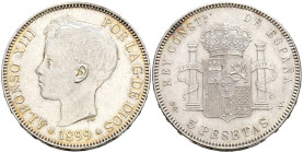 ALFONSO XIII (1885-1931). 5 Pesetas. (Ar. 25,06g/37mm). 1898 *18-98. Madrid SGV. (Cal-2019-110). EBC-.