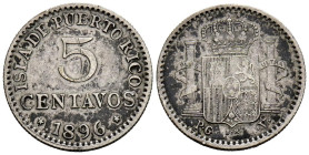 ALFONSO XIII (1885-1931). 5 Centavos. (Ar. 1.29g/ 16mm). 1896. Puerto Rico. PGV (Cal-2019-124). MBC-.
