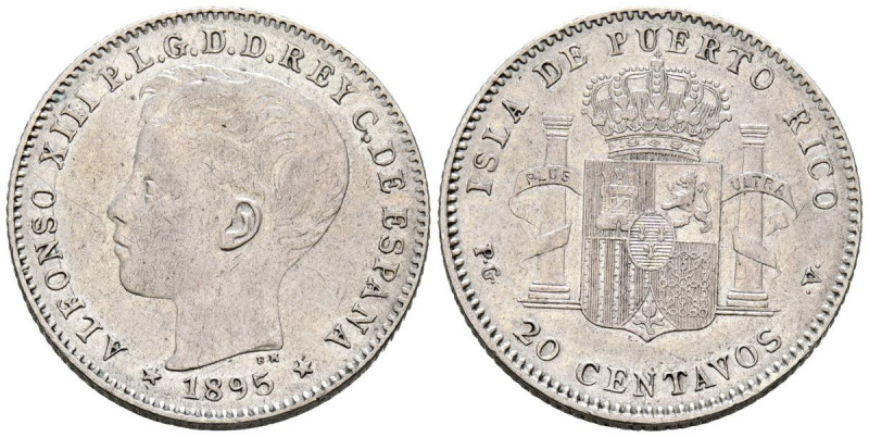 ALFONSO XIII (1885-1931). 20 Centavos. (Ar. 5,01g/23mm). 1895. Puerto Rico PGV. ...