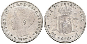 ALFONSO XIII (1885-1931). 20 Centavos. (Ar. 5,01g/23mm). 1895. Puerto Rico PGV. (Cal-2019-126). MBC+.