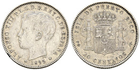 ALFONSO XIII (1885-1931). 20 Centavos. (Ar. 4,89g/23mm). 1895. Puerto Rico. (Cal-126). MBC+.
