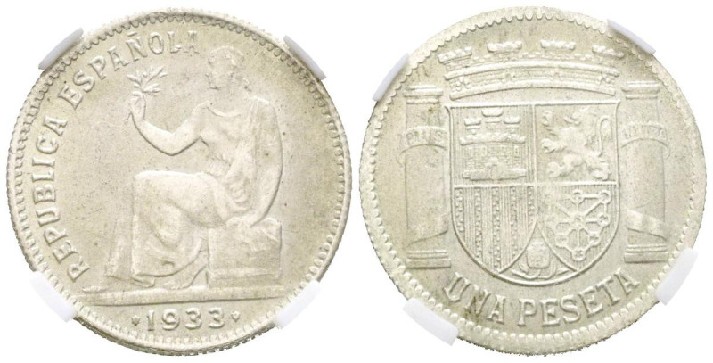 II REPÚBLICA (1931-1939). 1 Peseta. (Ar. 5,00g /23mm)*. 1933 *3-4. Madrid. (Cal-...