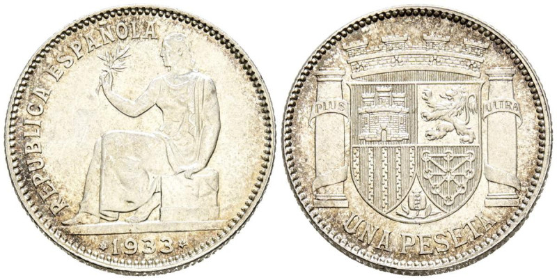 II REPÚBLICA (1931-1939). 1 Peseta. (Ar. 4,98g/23mm). 1933 *3-4. Madrid. (Cal-20...