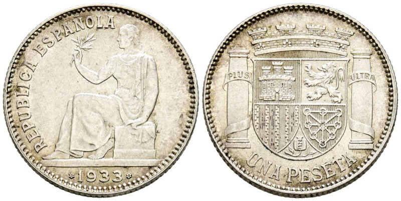 II REPÚBLICA (1931-1939). 1 Peseta. (Ar. 5,03g/23mm). 1933 *3-4. Madrid. (Cal-20...