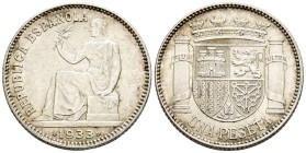 II REPÚBLICA (1931-1939). 1 Peseta. (Ar. 5,03g/23mm). 1933 *3-4. Madrid. (Cal-2019-34). EBC.