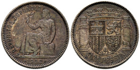 II REPÚBLICA (1931-1939). 1 Peseta. (Ar. 4,99g/23mm). 1933 *3-4. Madrid. (Cal-2019-34). EBC-.