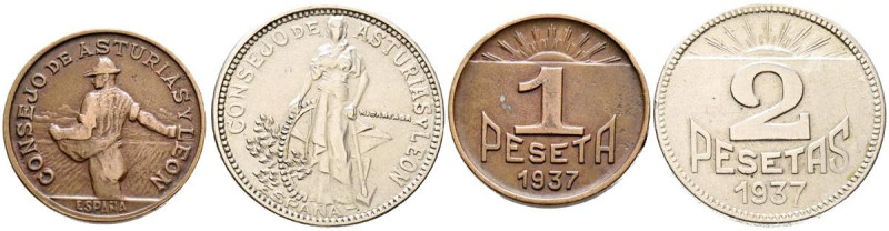 CONSEJO DE ASTURIAS Y LEÓN. Serie completa de dos valores: 1 y 2 Pesetas. 1937. ...