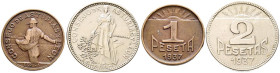 CONSEJO DE ASTURIAS Y LEÓN. Serie completa de dos valores: 1 y 2 Pesetas. 1937. (Cal-2019-9/10). Diferentes estados de conservación. A EXAMINAR.