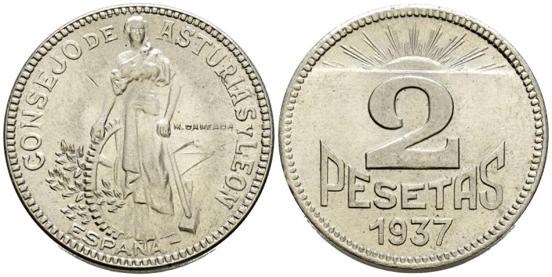 CONSEJO DE ASTURIAS Y LEÓN (1936-1939). 2 Pesetas (Cu-Ni. 8,11g/27mm). 1937. (Ca...