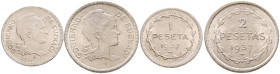 GUERRA CIVIL (1936-1939). Pareja de 1 y 2 Pesetas del Gobierno de Euzkadi acuñadas en 1937. (Cal-2019-14/15). Buen nivel de conservación general. A EX...