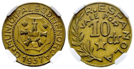 MENORCA. 10 Céntimos. (Ln. 2,30g/17mm)*. 1937. (Cal-2019-21). Encapsulada por NN Coins MS 65.*Peso y medida teóricos.