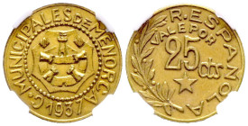 GUERRA CIVIL (1936-1939). Menorca. 25 Céntimos. 1937. (Cal-2019-22). Encapsulado por NN Coins. MS 64.