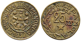 MENORCA. 25 Céntimos. (CuNi. 2,04g/17mm). 1937. (Cal-2019-22). MBC+.