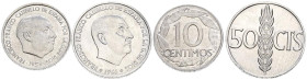 Conjunto de dos piezas de 10 Céntimos de 1966*70 y 5 Céntimos de 1959. A EXAMINAR.