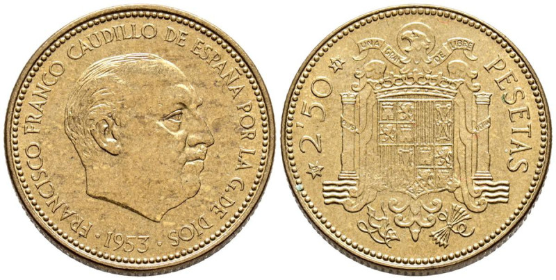 ESTADO ESPAÑOL (1936-1975). 2,50 pesetas. (Al-Cu. 7,01g/25mm). 1953 *19-71. Madr...
