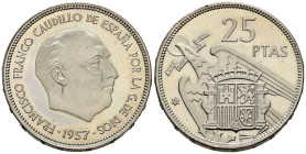 ESTADO ESPAÑOL (1936-1975). 25 Pesetas. (Ni. 8,51g/27mm). 1957 *73. Madrid. (Cal-2019-128). PROOF.