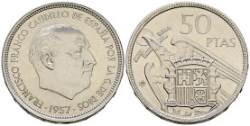 ESTADO ESPAÑOL (1936-1975). 50 pesetas. (Ni. 12,59g/30mm). 1957 *70. Madrid. (Cal-2019-139). EBC. Ligeramente limpiada. Escasa.