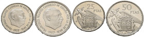 ESTADO ESPAÑOL (1936-1975). Pareja de 25 y 50 Pesetas. 1957 *75. Madrid. PROOF.